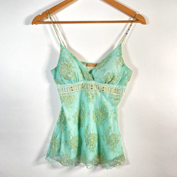Twenty One Y2K 2000s Spaghetti Strap Lace Sequined Tank Top Size Small - Picture 1 of 8